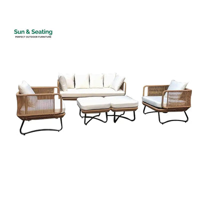 Kuub Outdoor Sofa Set 3 Seater 2 Single seater,2 Ottoman(Tan) Sofa Sets