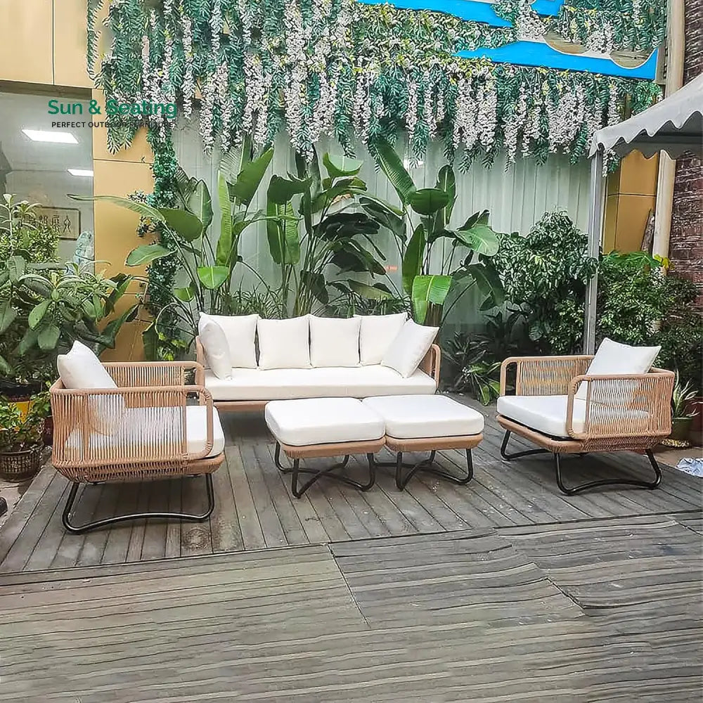 Kuub Outdoor Sofa Set 3 Seater 2 Single seater,2 Ottoman(Tan) Sofa Sets