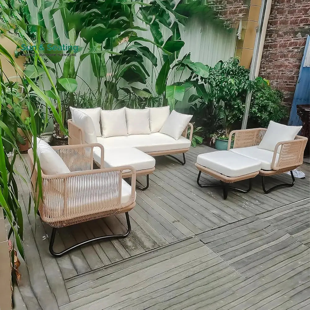 Kuub Outdoor Sofa Set 3 Seater 2 Single seater,2 Ottoman(Tan) Sofa Sets