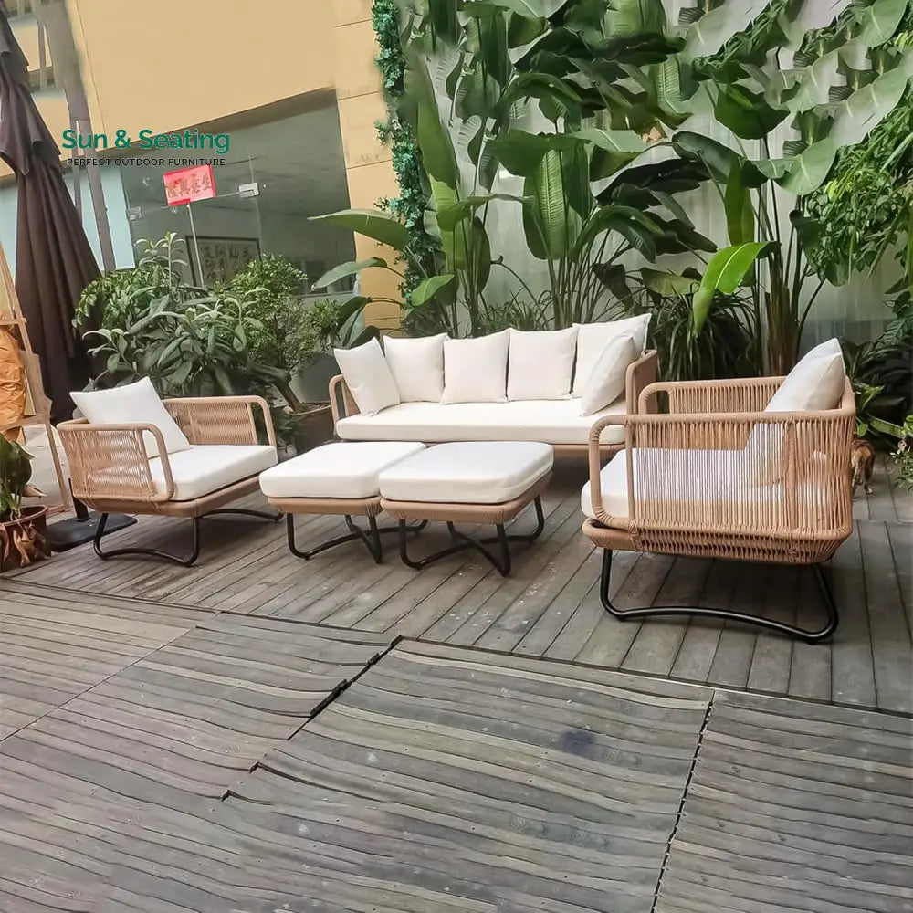 Kuub Outdoor Sofa Set 3 Seater 2 Single seater,2 Ottoman(Tan) Sofa Sets