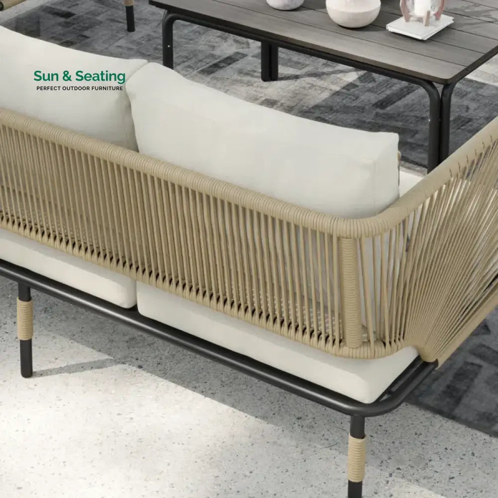 Kylie Outdoor Sofa Set 3 Seater 2 Single seater and 1 Center Table Braided & Rope(Tan) Sofa Sets