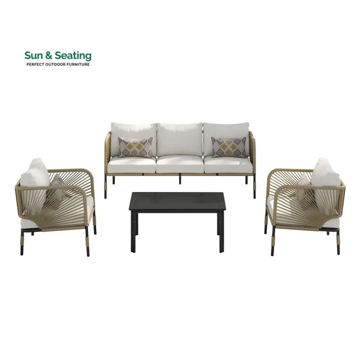Kylie Outdoor Sofa Set 3 Seater 2 Single seater and 1 Center Table Braided &amp; Rope(Tan) Sofa Sets