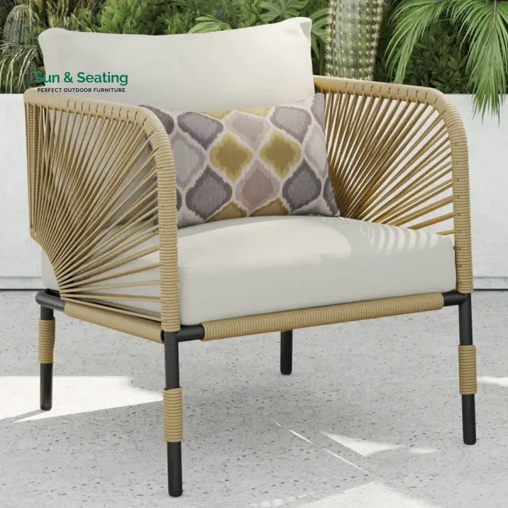 Kylie Outdoor Sofa Set 3 Seater 2 Single seater and 1 Center Table Braided & Rope(Tan) Sofa Sets
