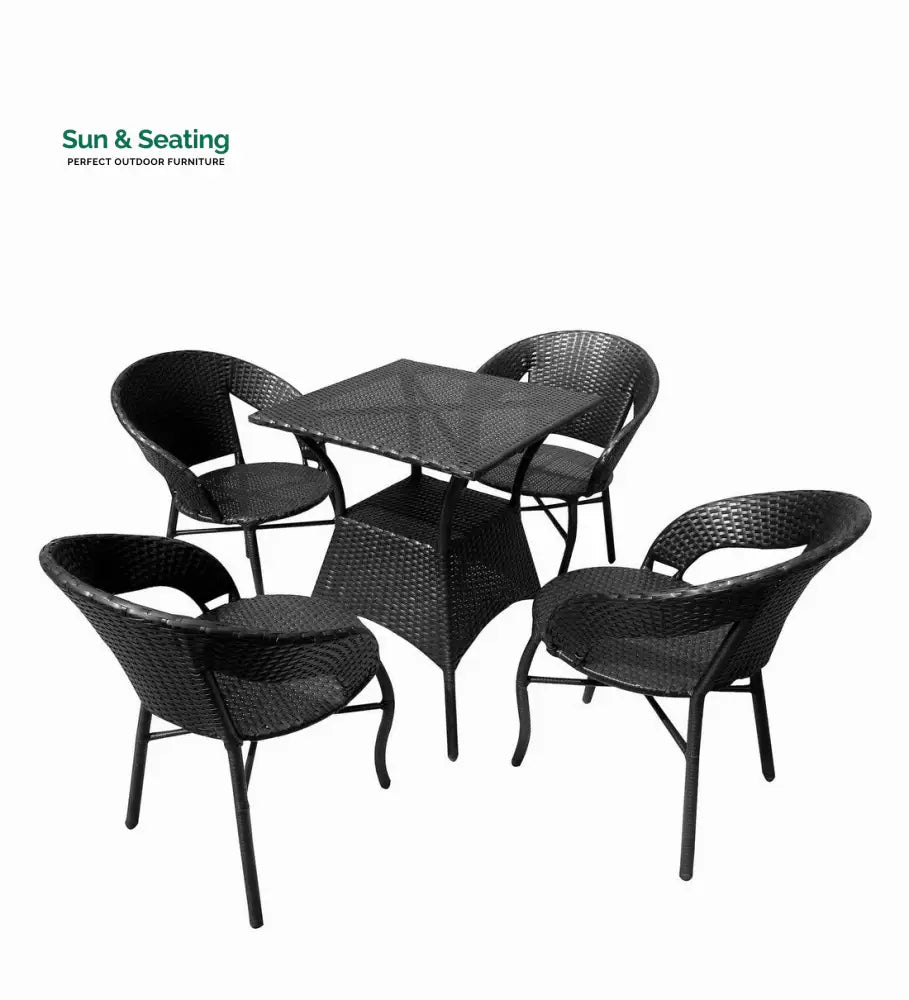 Labon Outdoor Patio Seating Set 4 Chairs and 1 Table Set (Black) Coffee Table Sets