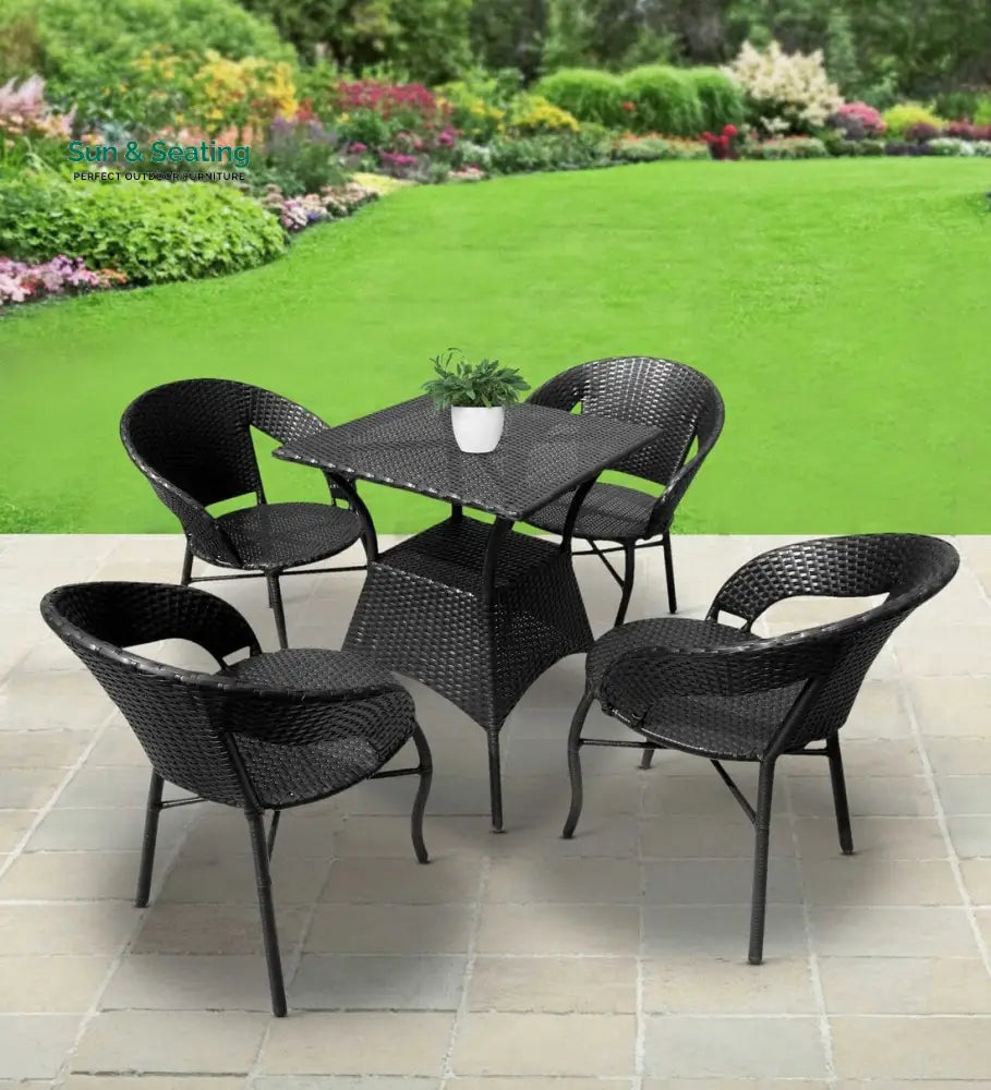 Labon Outdoor Patio Seating Set 4 Chairs and 1 Table Set (Black) Coffee Table Sets