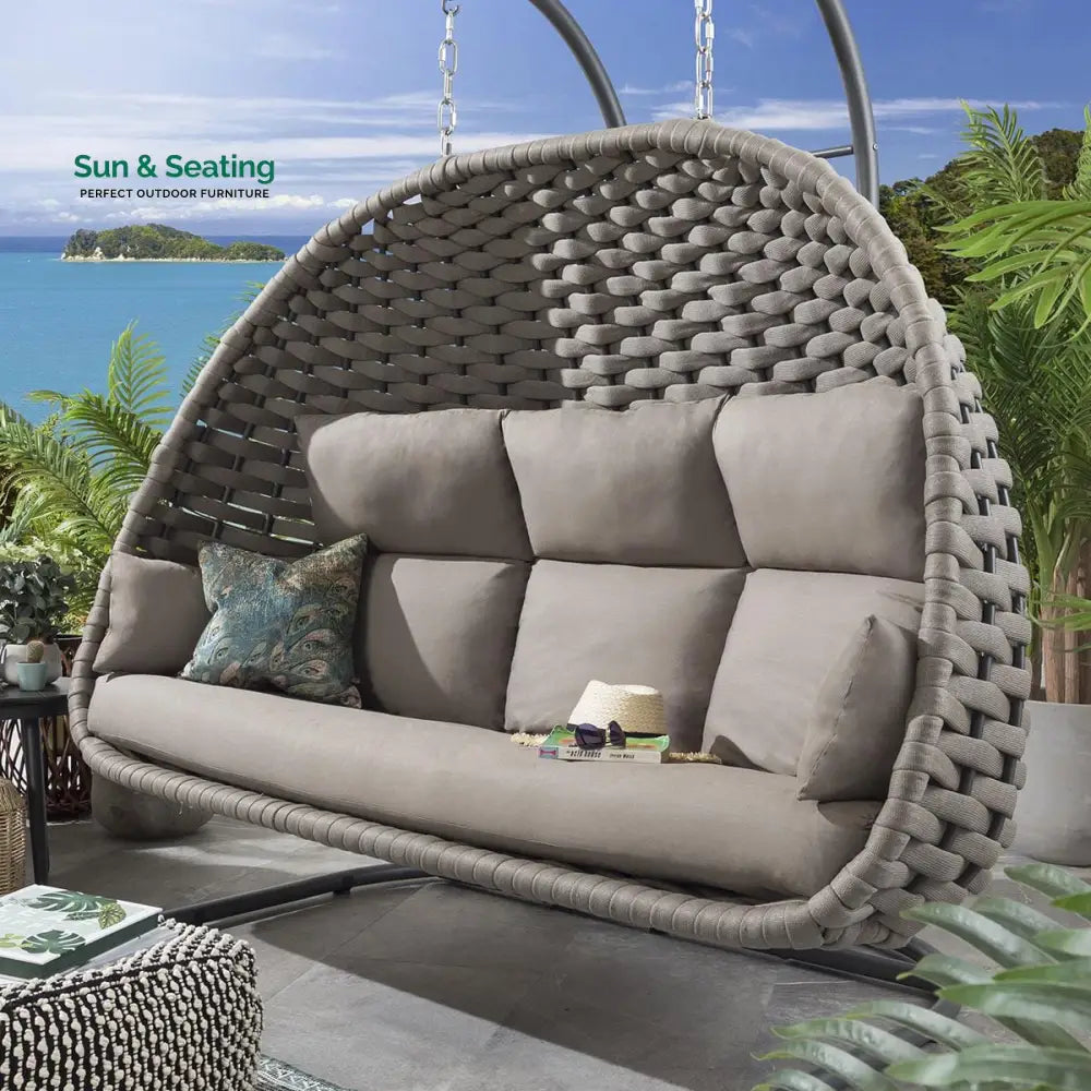 Lace Three Seater Hanging Swing With Stand For Balcony Garden Swing (Silk Grey) Braid & Rope Swings