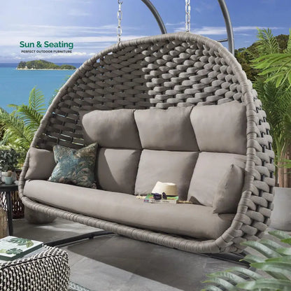 Lace Three Seater Hanging Swing With Stand For Balcony Garden Swing (Silk Grey) Braid & Rope Swings