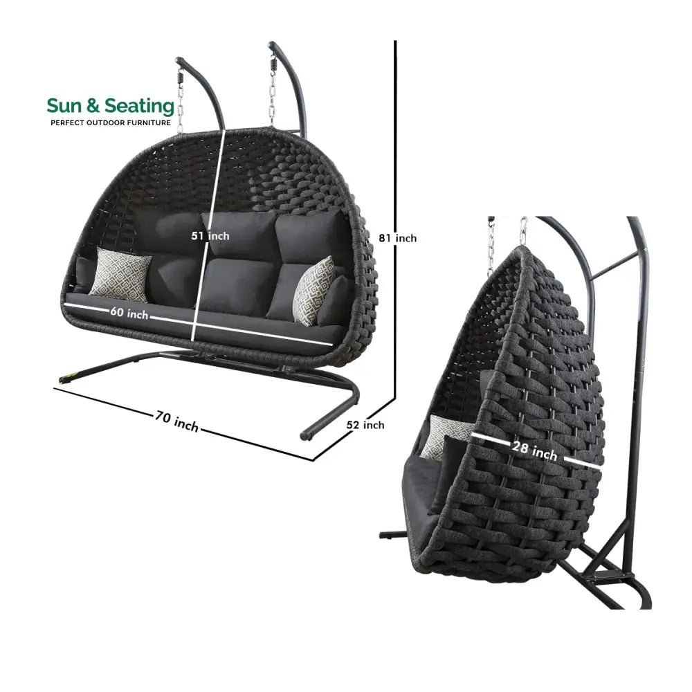 Lace Three Seater Hanging Swing With Stand For Balcony Garden Swing (Silk Grey) Braid &amp; Rope Swings