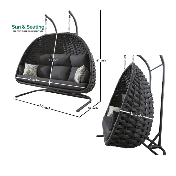 Lace Three Seater Hanging Swing With Stand For Balcony Garden Swing (Silk Grey) Braid &amp; Rope Swings