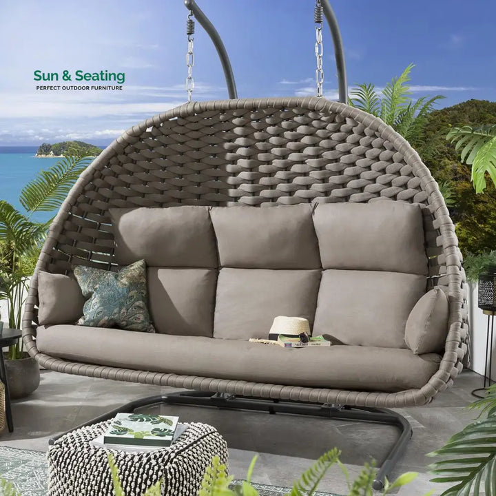 Lace Three Seater Hanging Swing With Stand For Balcony Garden Swing (Silk Grey) Braid &amp; Rope Swings