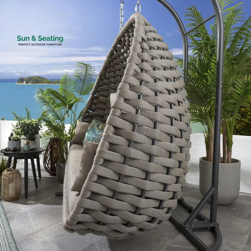 Lace Three Seater Hanging Swing With Stand For Balcony Garden Swing (Silk Grey) Braid & Rope Swings