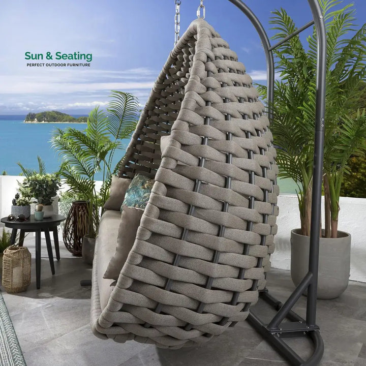 Lace Three Seater Hanging Swing With Stand For Balcony Garden Swing (Silk Grey) Braid &amp; Rope Swings