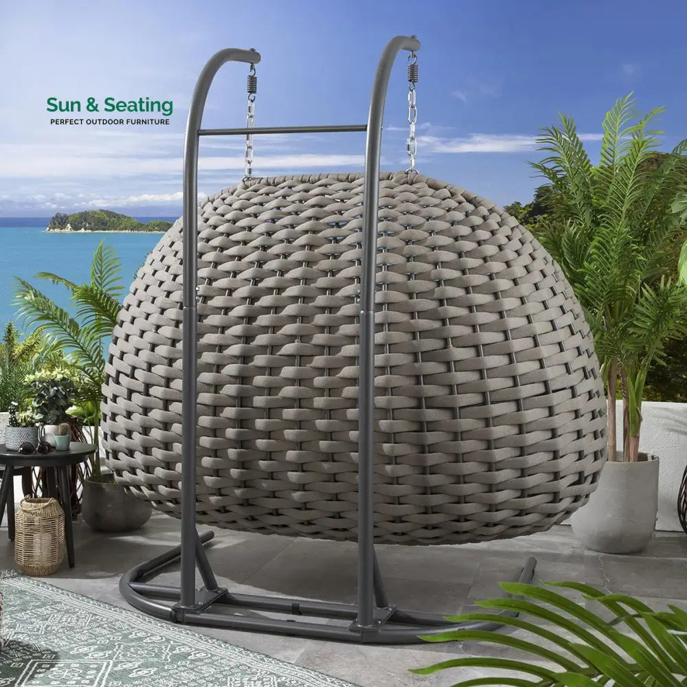 Lace Three Seater Hanging Swing With Stand For Balcony Garden Swing (Silk Grey) Braid & Rope Swings