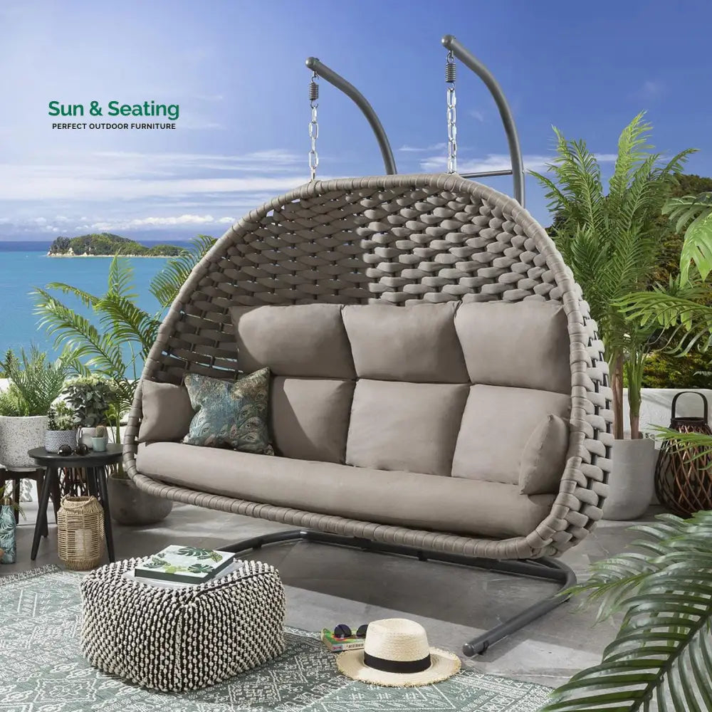 Lace Three Seater Hanging Swing With Stand For Balcony Garden Swing (Silk Grey) Braid & Rope Swings