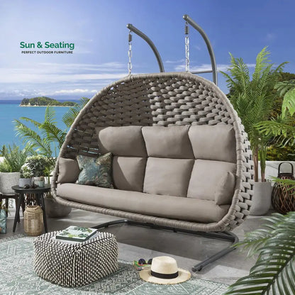 Lace Three Seater Hanging Swing With Stand For Balcony Garden Swing (Silk Grey) Braid & Rope Swings