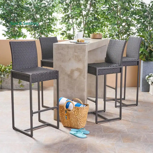 Ladanza Outdoor Patio Bar Chair 4 Chairs For Balcony (Brown) Bar Sets