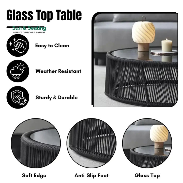 Laken Outdoor Rope 4 Seater Sofa Set With Glass Top Tables Sofa Set