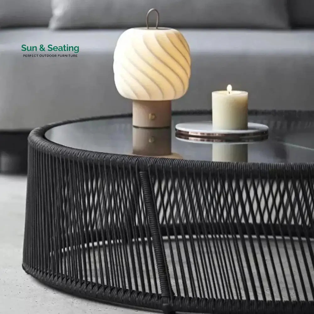 Laken Outdoor Rope 4 Seater Sofa Set With Glass Top Tables Sofa Set