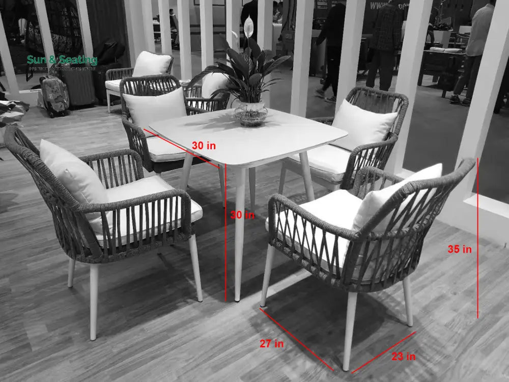 Lanexa Outdoor Patio Seating Set 4 Chairs and 1 Table Set (Blue + White) Braided &amp; Rope Coffee Table Sets