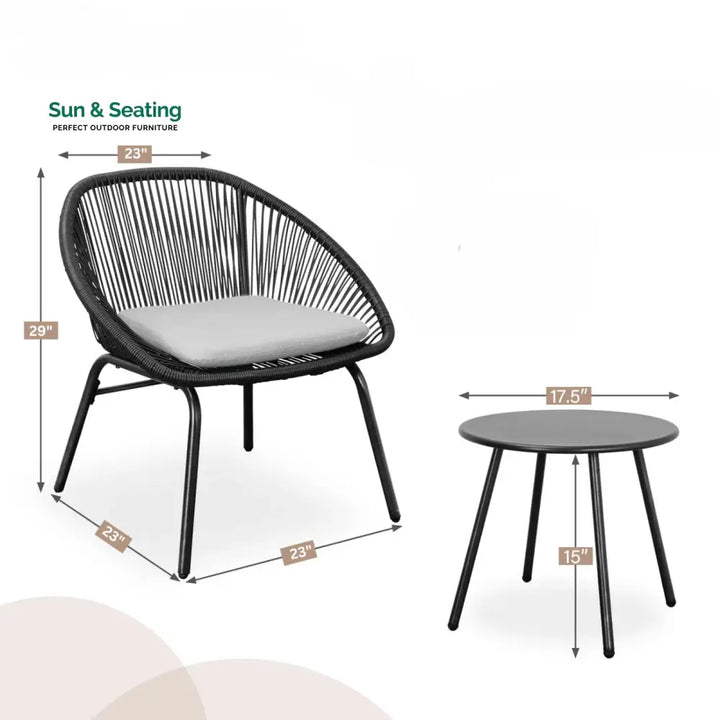Lanx Outdoor Patio Seating Set 2 Chairs and 1 Table Set (Black) Coffee Table Sets