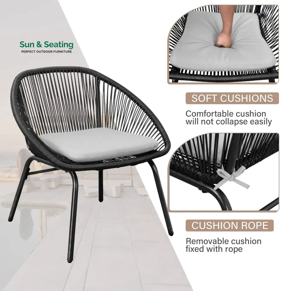 Lanx Outdoor Patio Seating Set 2 Chairs and 1 Table Set (Black) Coffee Table Sets