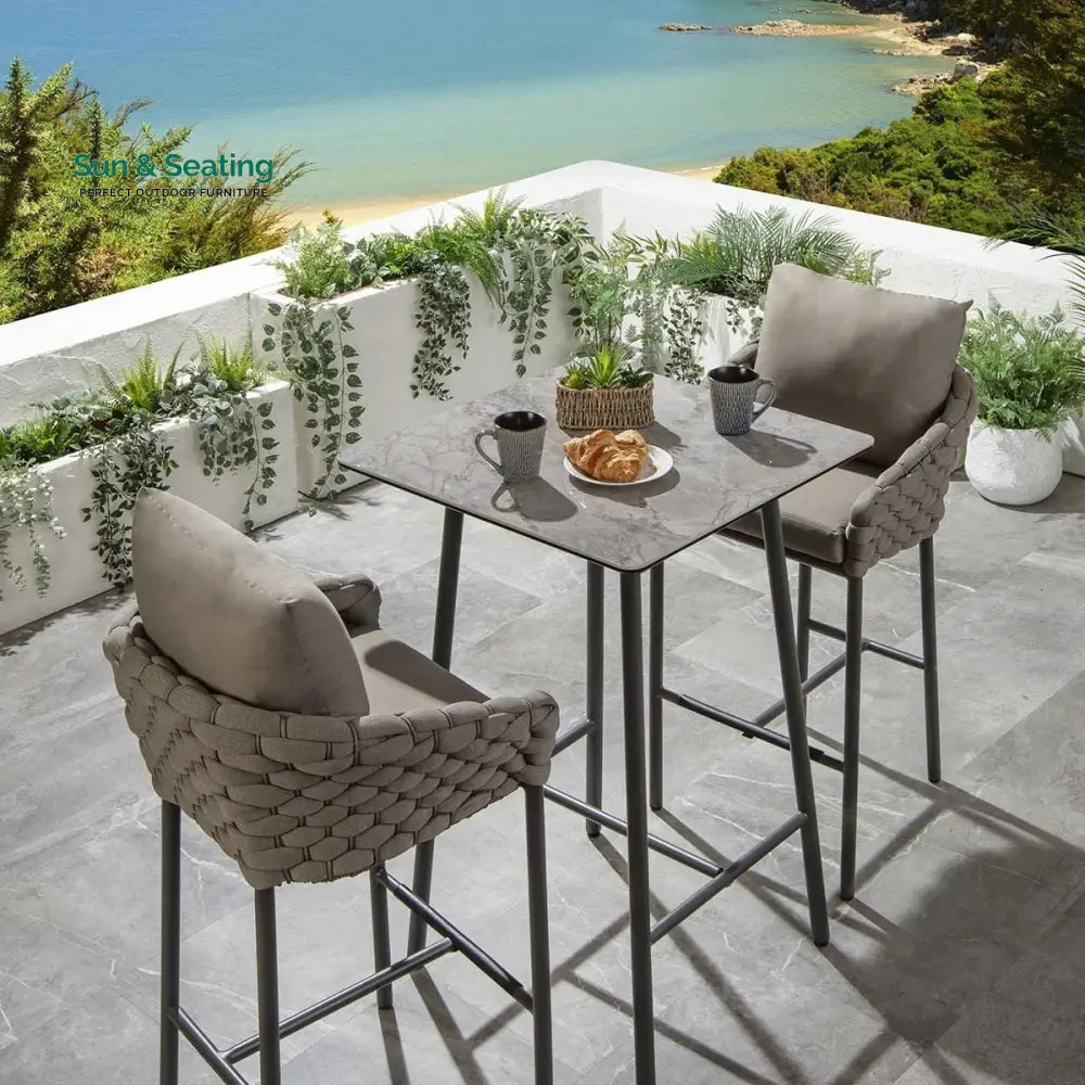 Lario Outdoor Patio Bar Set 2 Chairs and 1 Table Set Braided &amp; Rope (Beige) Bar Sets