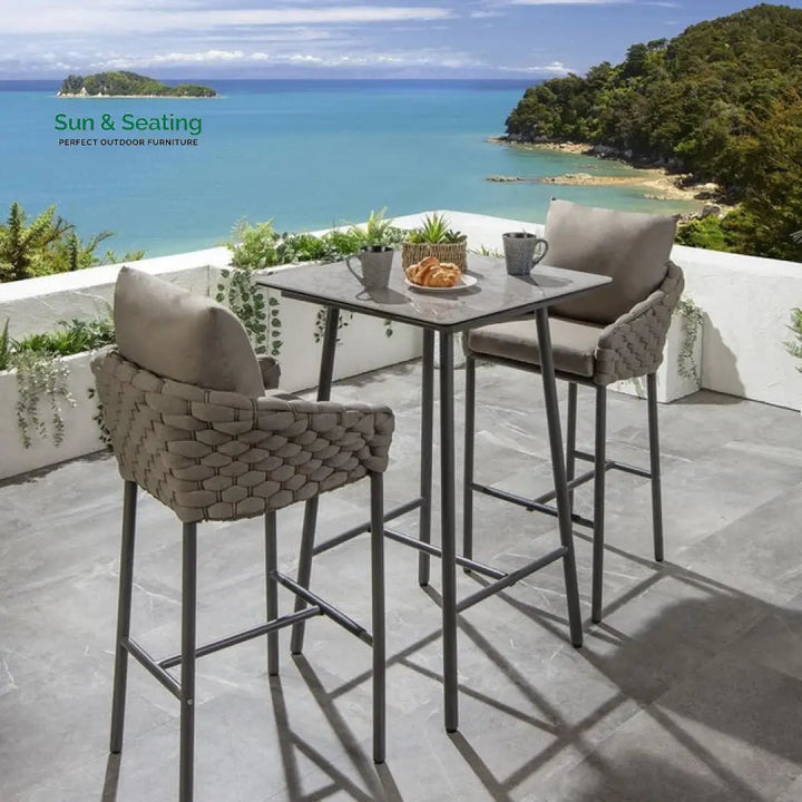 Lario Outdoor Patio Bar Set 2 Chairs and 1 Table Set Braided &amp; Rope (Beige) Bar Sets