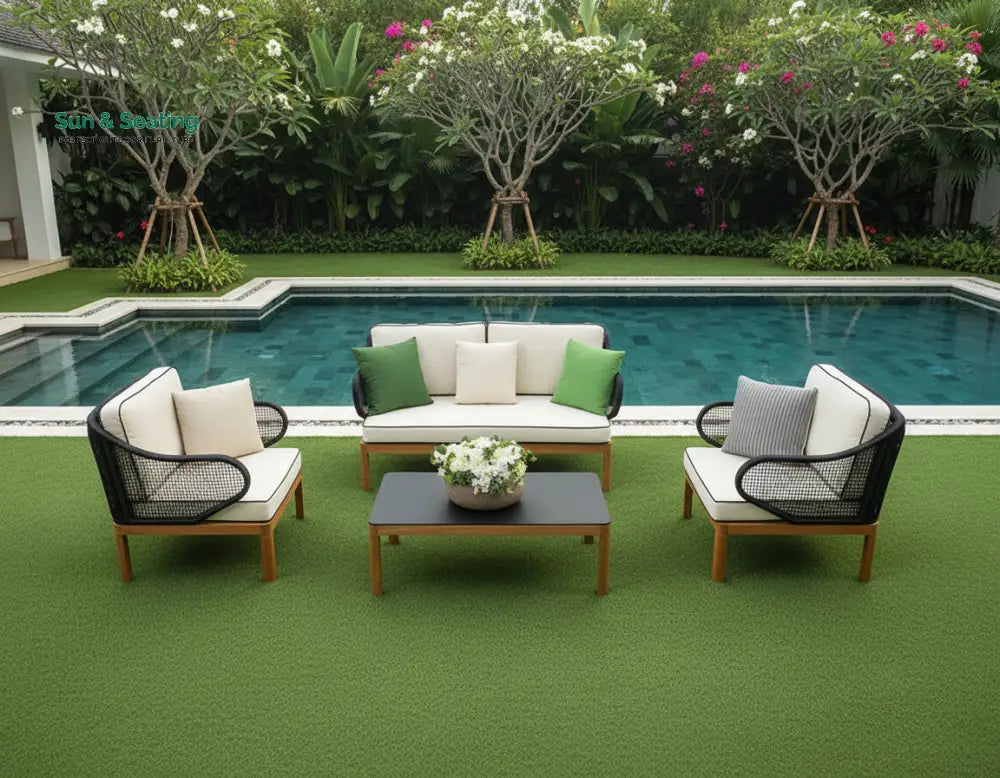 Laur Outdoor Sofa Set 2 Seater 2 Single seater and 1 Center Table (Black + Beige) Braided &amp; Rope Sofa Sets