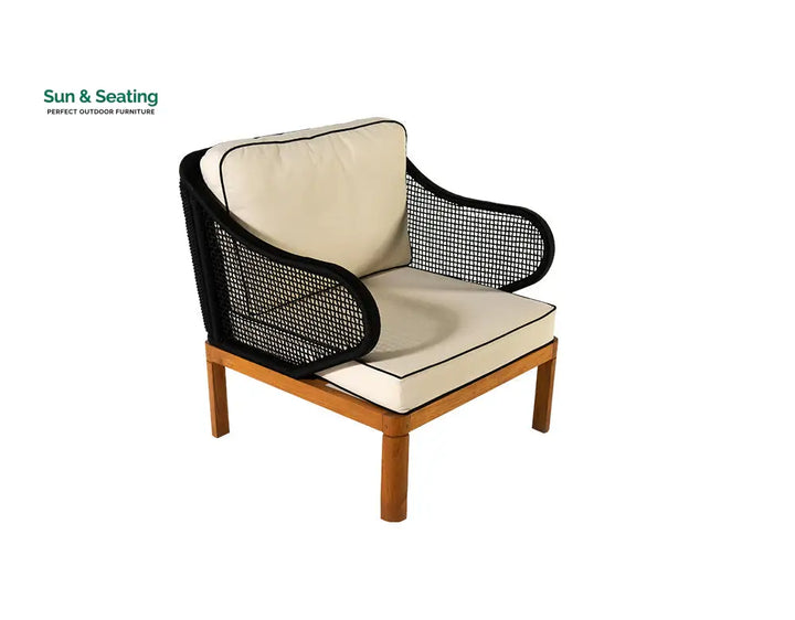 Laur Outdoor Sofa Set 2 Seater 2 Single seater and 1 Center Table (Black + Beige) Braided &amp; Rope Sofa Sets