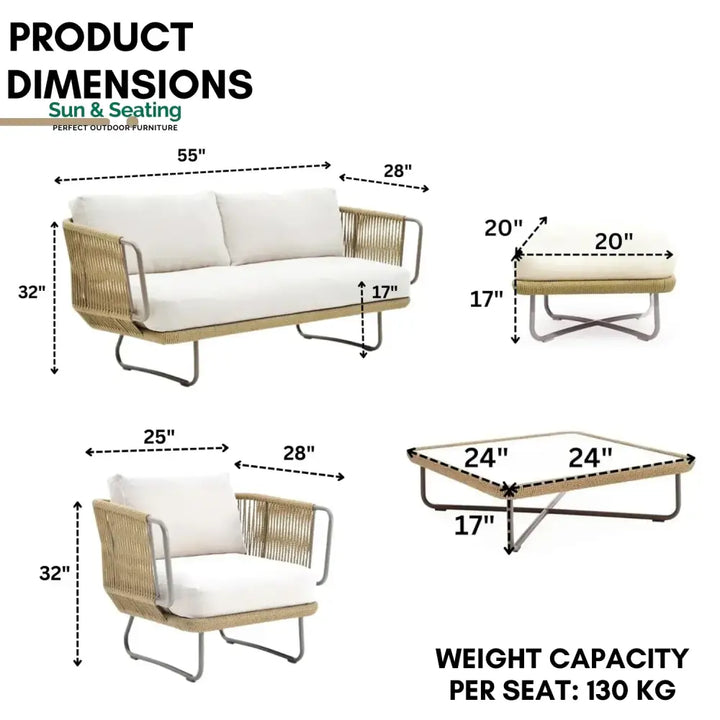 Lavika Outdoor 5pcs All-Weather Rope Sofa Set with Cushions (Beige &amp; White) Sofa Set