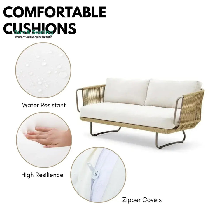 Lavika Outdoor 5pcs All-Weather Rope Sofa Set with Cushions (Beige &amp; White) Sofa Set
