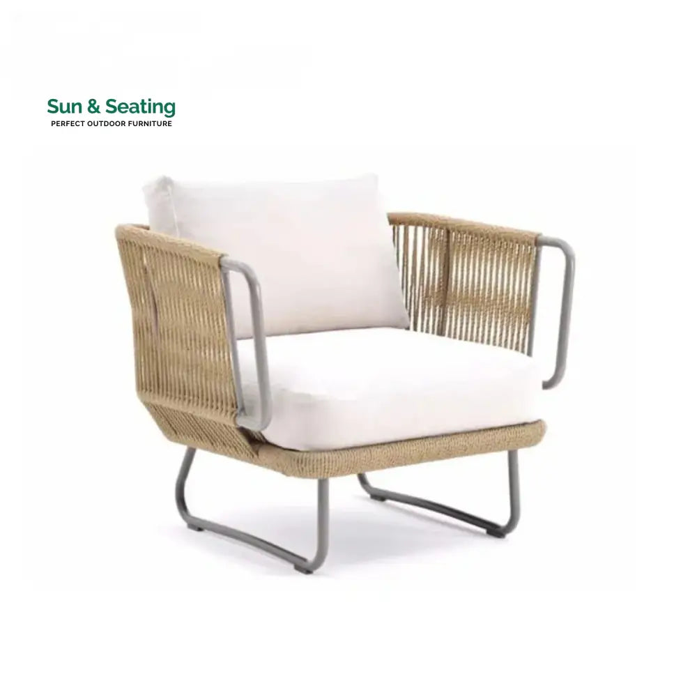 Lavika Outdoor 5pcs All-Weather Rope Sofa Set with Cushions (Beige &amp; White) Sofa Set