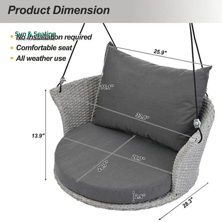 Ledger Single Seater Hanging Swing Without Stand For Balcony Garden Swing (Grey) Swings