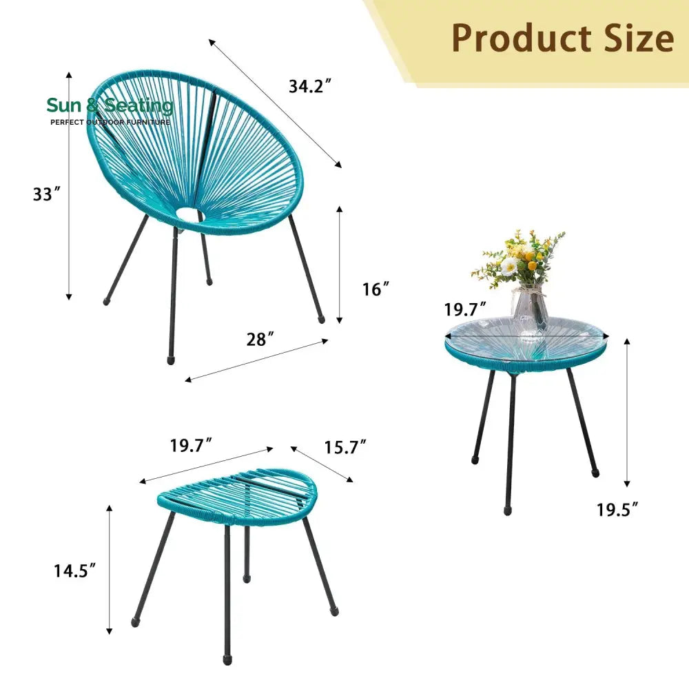 Legacy Outdoor Patio Seating Set 2 Chairs and 1 Table Set (Blue) Coffee Table Sets