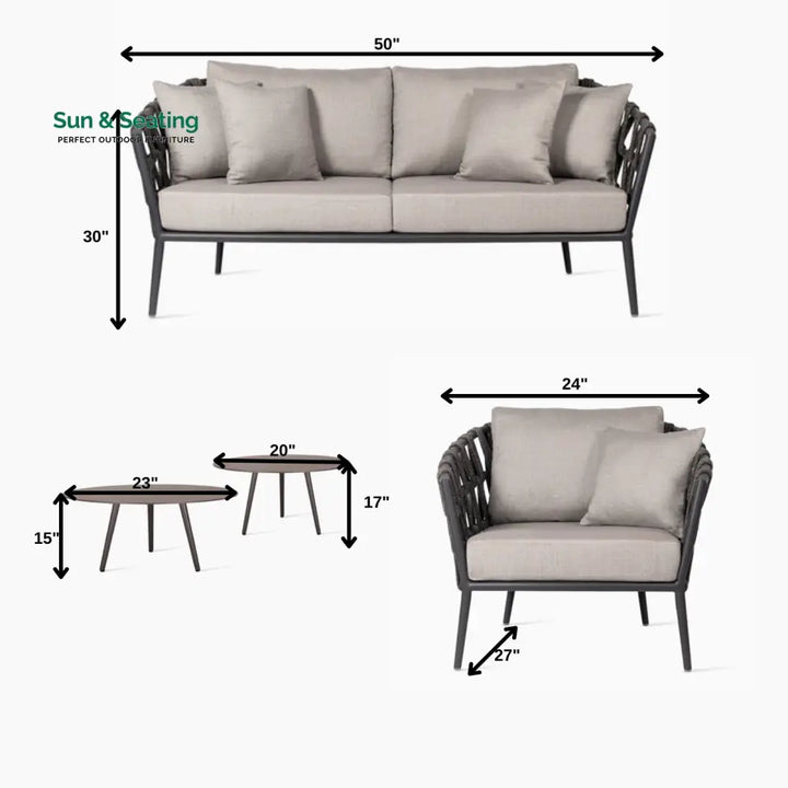 Legion Outdoor Sofa Set 2 Seater 2 Single seater and 2 Center Table Set (Dark Grey) Braided &amp; Rope Sofa Sets