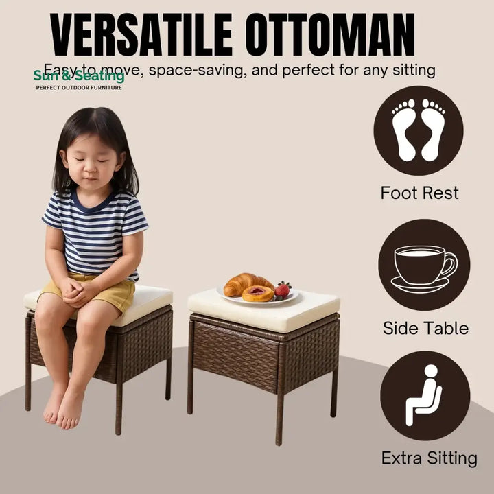 Lei 6 Piece Outdoor Patio Furniture Set (Dark Brown &amp; Cream) Sofa Set