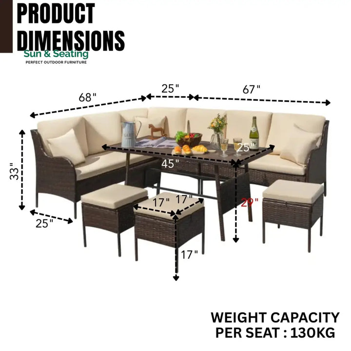 Lei 6 Piece Outdoor Patio Furniture Set (Dark Brown &amp; Cream) Sofa Set