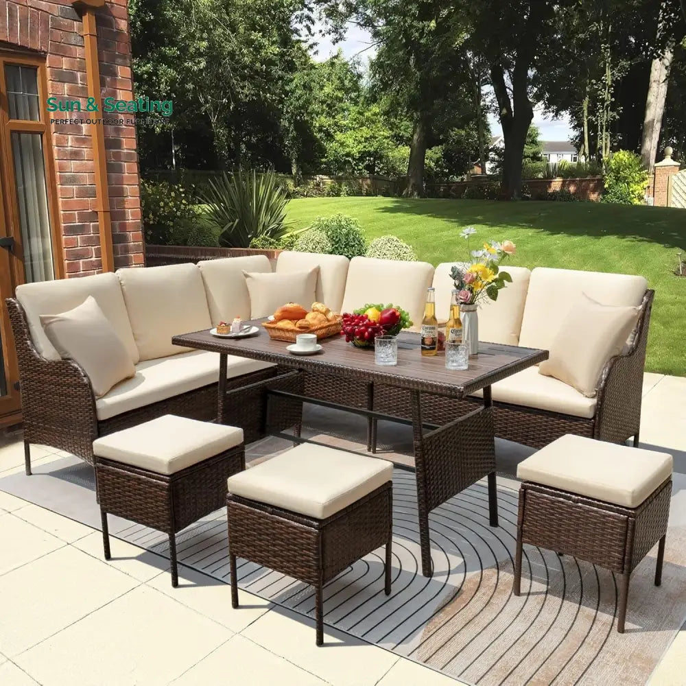 Lei 6 Piece Outdoor Patio Furniture Set (Dark Brown & Cream) Sofa Set
