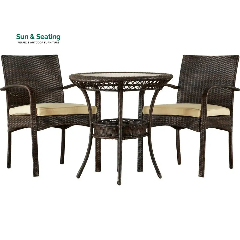 Lema Outdoor Patio Seating Set 2 Chairs and 1 Table Set (Brown) Coffee Table Sets