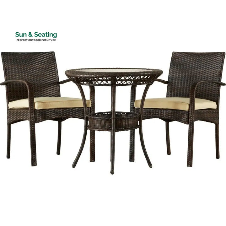 Lema Outdoor Patio Seating Set 2 Chairs and 1 Table Set (Brown) Coffee Table Sets
