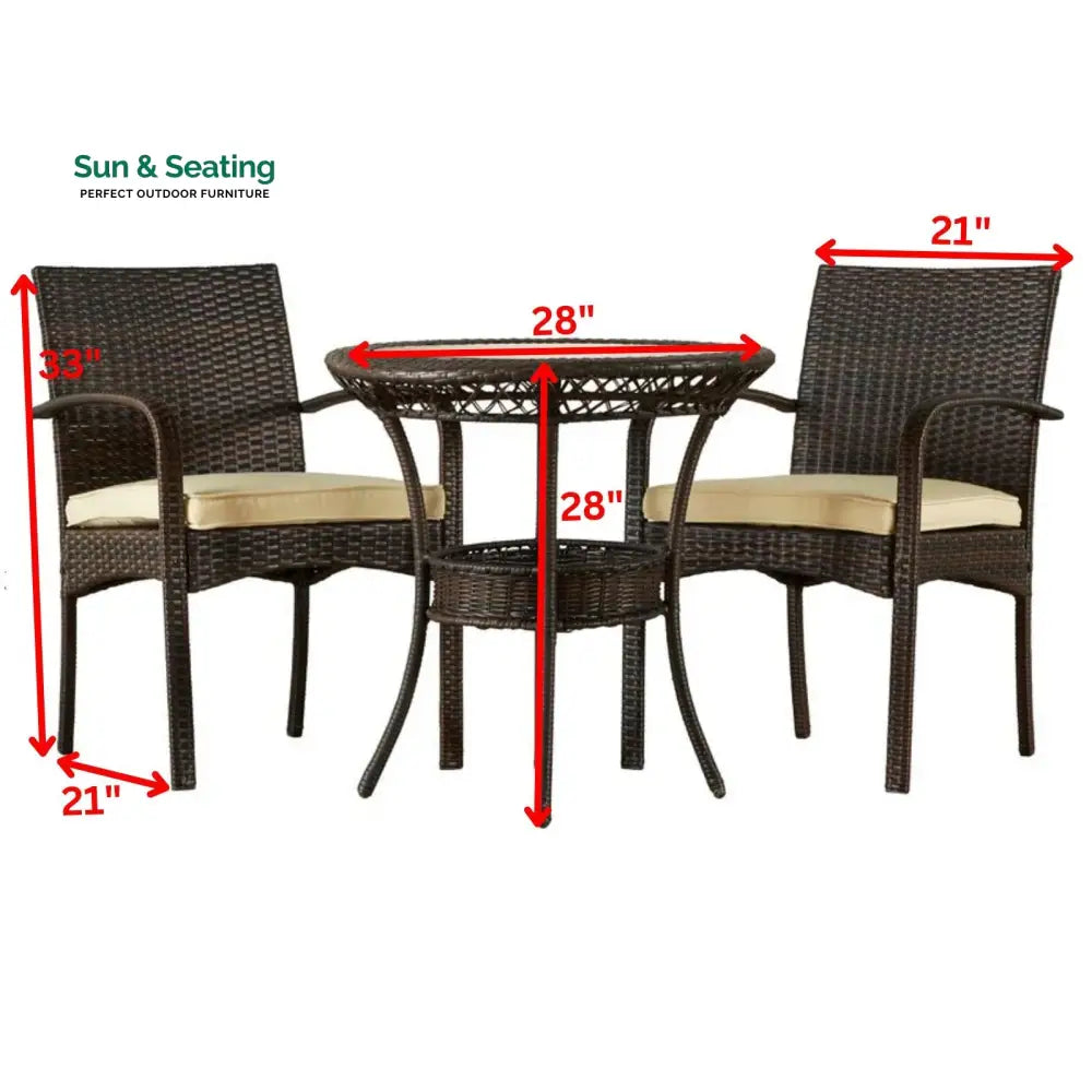 Lema Outdoor Patio Seating Set 2 Chairs and 1 Table Set (Brown) Coffee Table Sets
