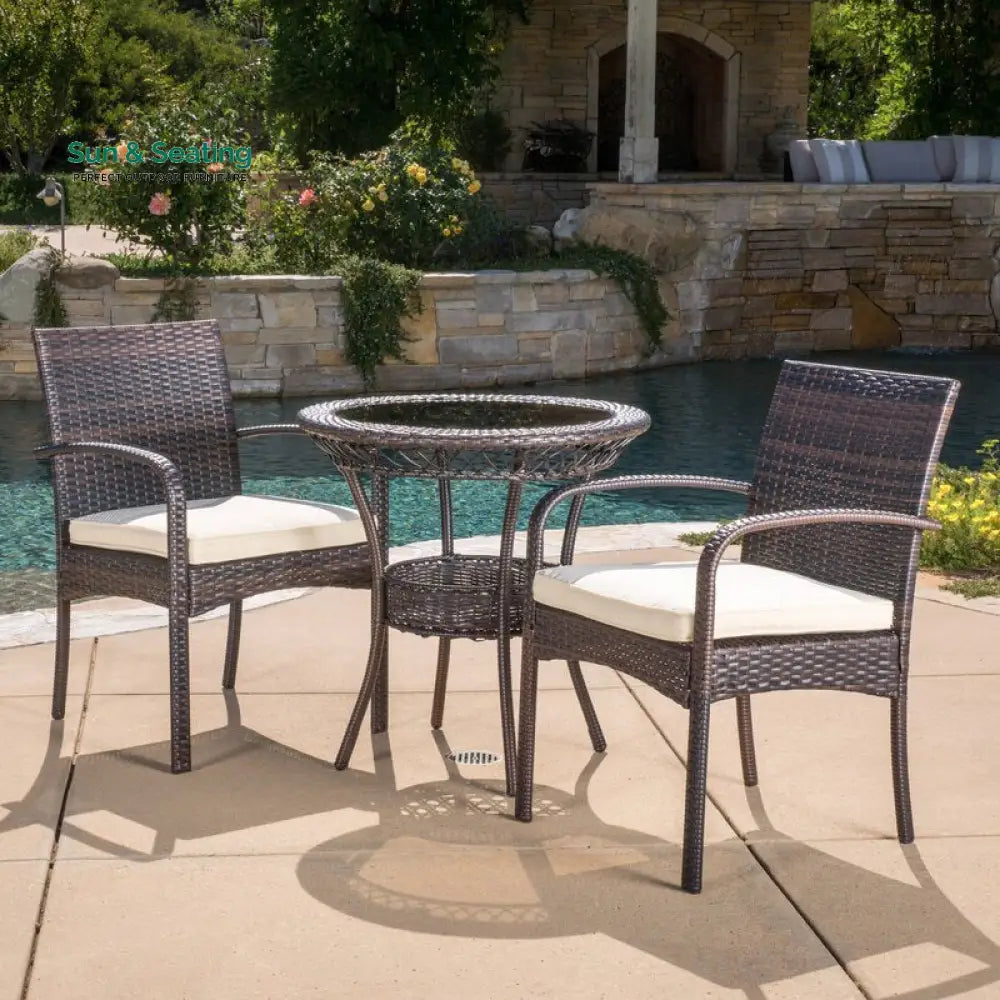 Lema Outdoor Patio Seating Set 2 Chairs and 1 Table Set (Brown) Coffee Table Sets