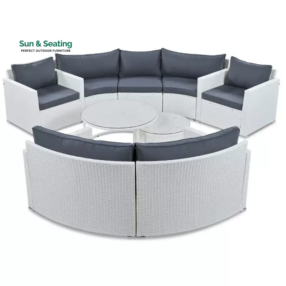 Leone Outdoor Sofa Set 7 Seater and 2 Tables Set (White + Grey) Sofa Sets