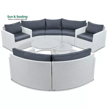 Leone Outdoor Sofa Set 7 Seater and 2 Tables Set (White + Grey) Sofa Sets