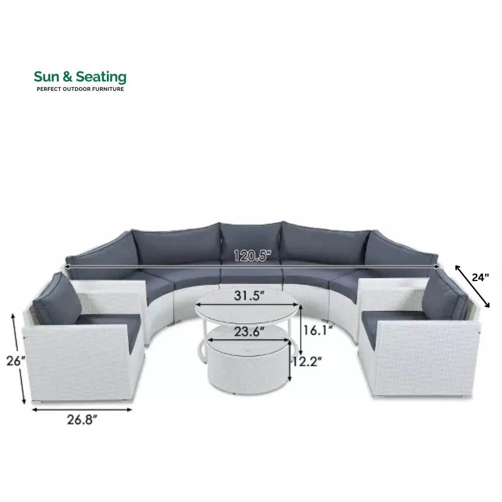 Leone Outdoor Sofa Set 7 Seater and 2 Tables Set (White + Grey) Sofa Sets