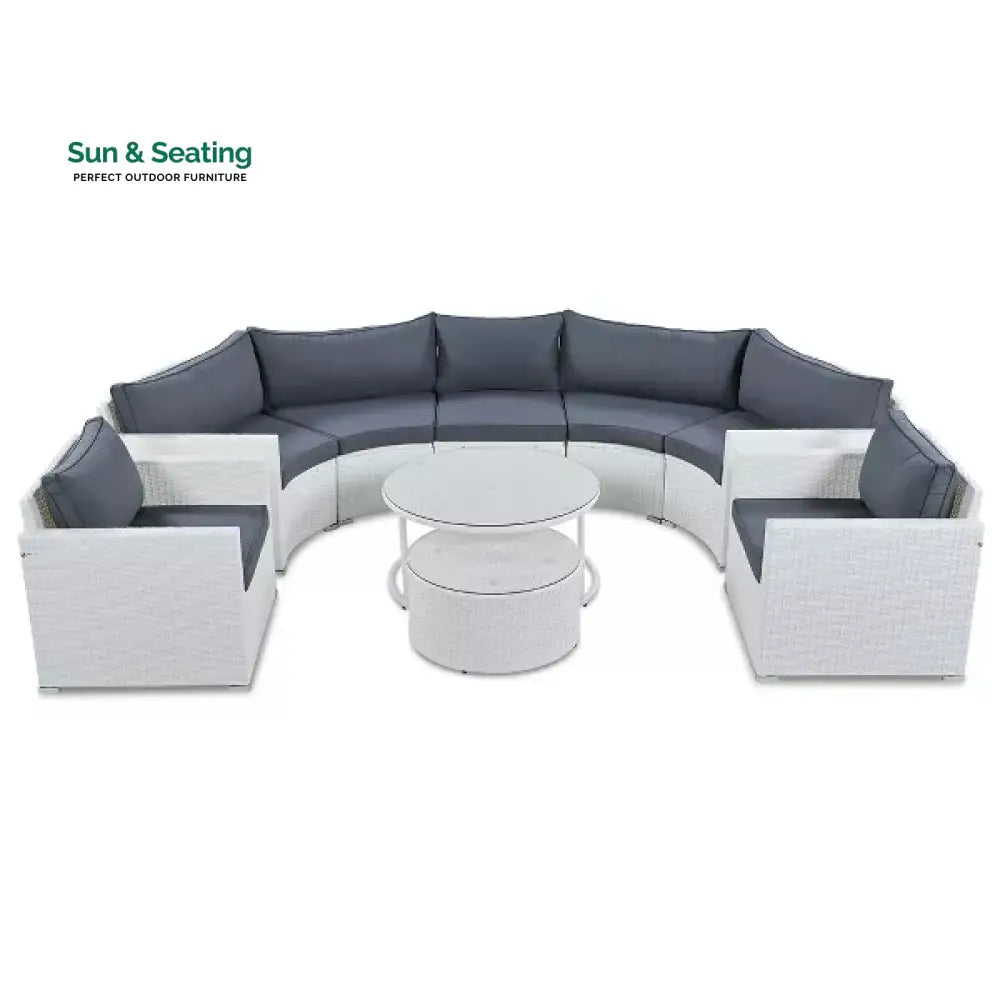 Leone Outdoor Sofa Set 7 Seater and 2 Tables Set (White + Grey) Sofa Sets