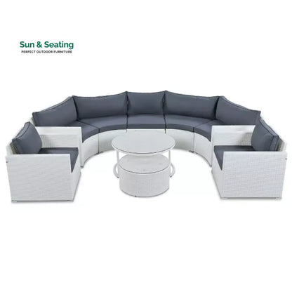 Leone Outdoor Sofa Set 7 Seater and 2 Tables Set (White + Grey) Sofa Sets