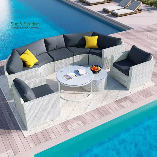 Leone Outdoor Sofa Set 7 Seater and 2 Tables Set (White + Grey) Sofa Sets
