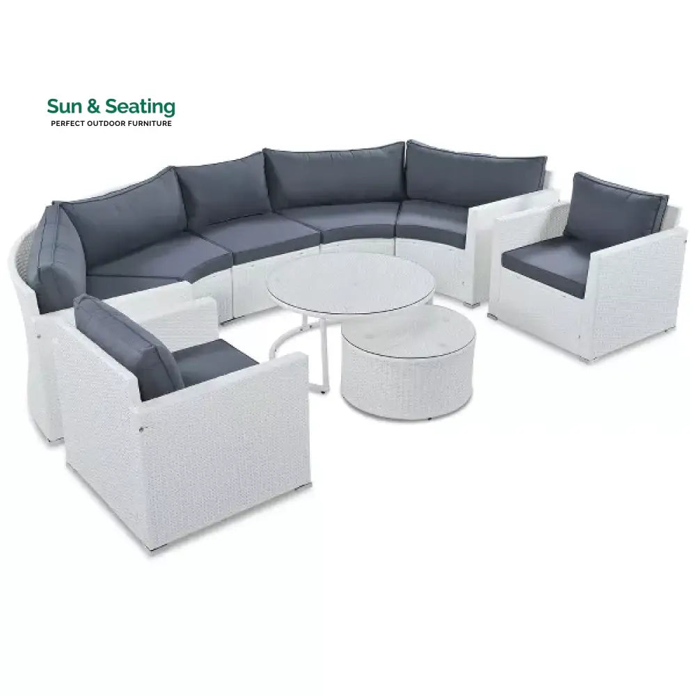 Leone Outdoor Sofa Set 7 Seater and 2 Tables Set (White + Grey) Sofa Sets