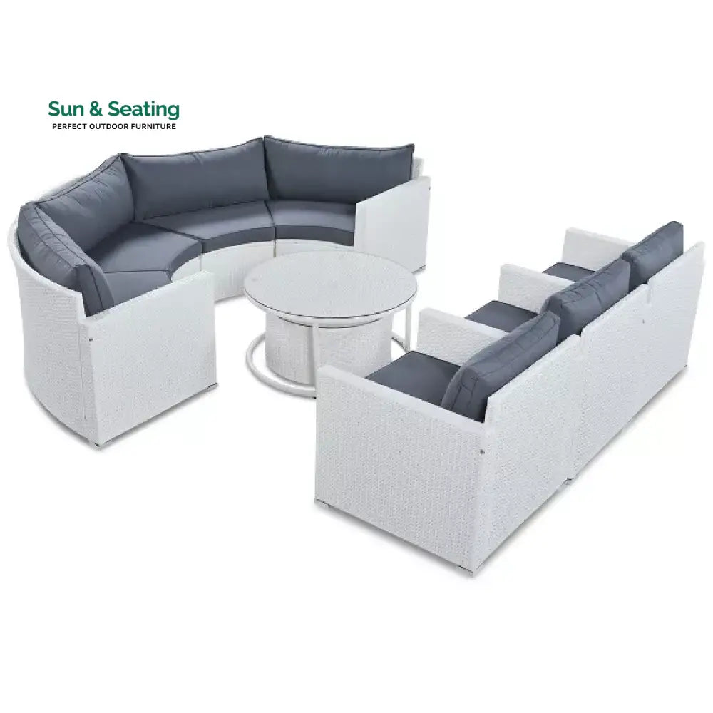 Leone Outdoor Sofa Set 7 Seater and 2 Tables Set (White + Grey) Sofa Sets
